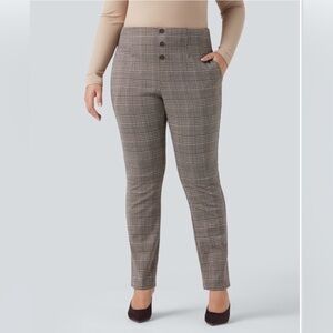 Halara Flex™ High Waisted Brown Houndstooth Plaid Work Pants Pockets Medium
